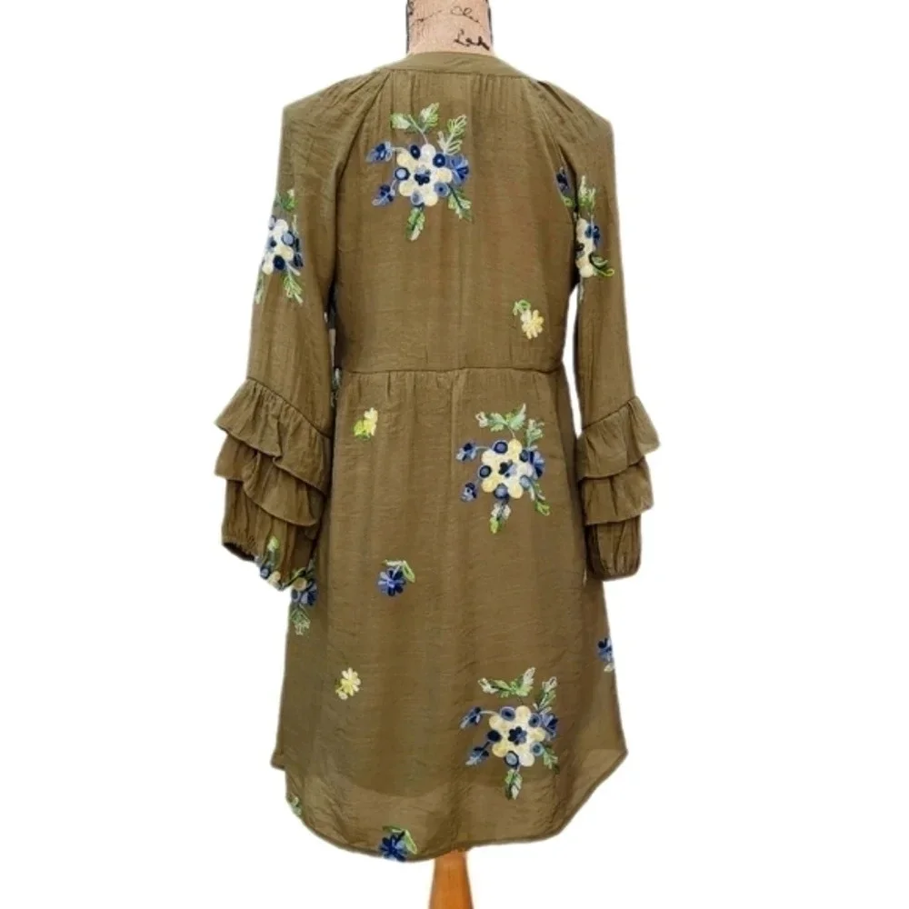 ANTHROPOLOGIE Fig and Flower,Olive Floral Dress, US Women's Medium NWT - Picture 3 of 10